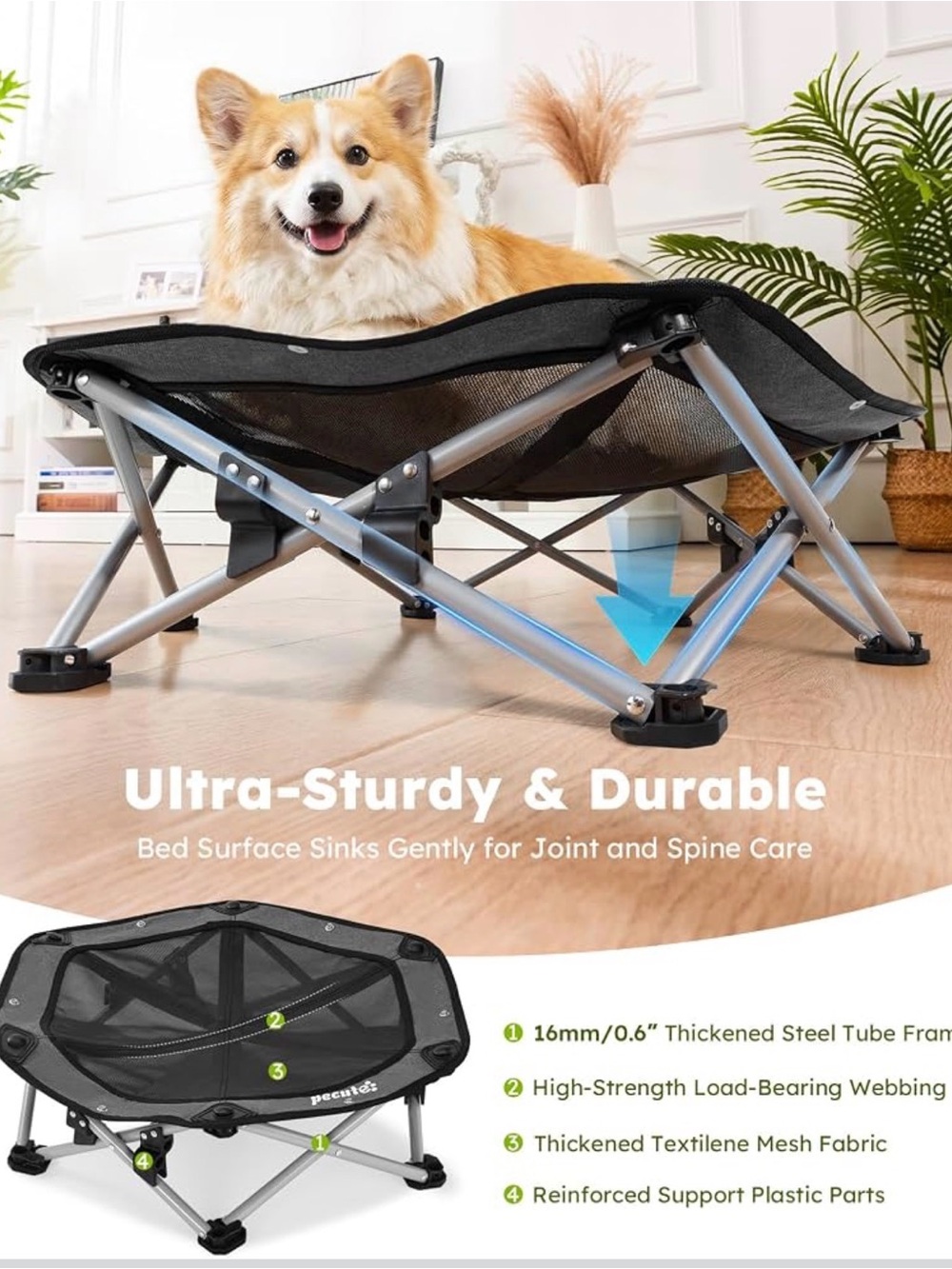 Raised Dog Bed with Cooling Mat, Elevated Pet Cot for Medium Dogs - Picture 3 of 9